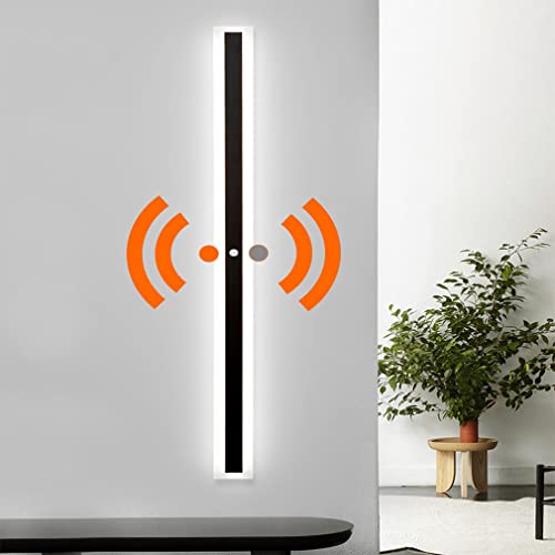 CWCQGH Aplique de Pared Largo LED para Exterior/Interior con Sensor de Movimiento Blanco frío Negro IP65 Impermeable Arriba Abajo Aplique de Pared Exterior Moderno Lámpara de pa
