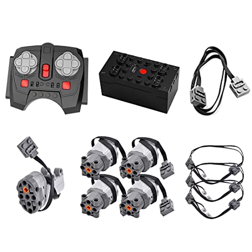 AKOGD Power Functions Set, Motoren Set mit Motor, Fernbedienung, Batteriebox, Servomotor, LED, Extension Wire, L-Motor Kompatibel mit vielen Modellen Cover