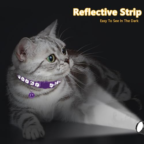 Image of Taglory Reflective Cat Collars Breakaway with Bell, 2-Pack Girl Boy Pet Kitten Collar Adjustable 7.5-12.5 Inch, Purple