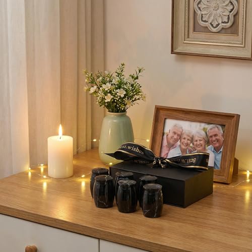 Image of Black Small Marble Finish Keepsake Urn for Human Ashes Set of 6 | Mini Metal Cremation Urn for Human or Pet Ashes - Small Memorial Urns with Velvet Bag - A Perfect Tribute & Gift for Families