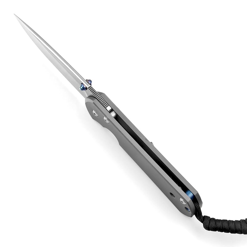Taschenmesser Titan klappmesser aus edelstahl D2, D2 stahlklinge, EDC messer Outdoor, Jagdmesser einhandmesser Scharfe, Titanlegierung messer edc survival mit LederScheide, Hochwertiges Sammlermesser