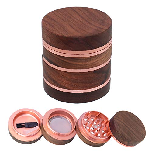 CigaMaTe Herb Grinder Wooden Grinder Herb Spice Grinder 4 Piece Grinder for Herb 25 Inch Grinder Large Capacity with Pollen Catcher Gold