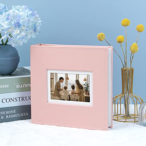 Golden State Art ,Photo Album Hold 200 4X6 Horizontal Pictures With Memo For Christmas,Weddings, Holidays, Engagements, Vacations, Family (2 Per Page, Faux Leather Cover, Coral Pink) #TOP2