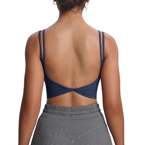 Image of Aoxjox Women's Workout Sports Bras Fitness Padded Backless Yoga Crop Tank Top Twist Back Cami