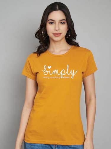 Image of Women Cotton Regular Fit Round Neck T-Shirt (Simply)
