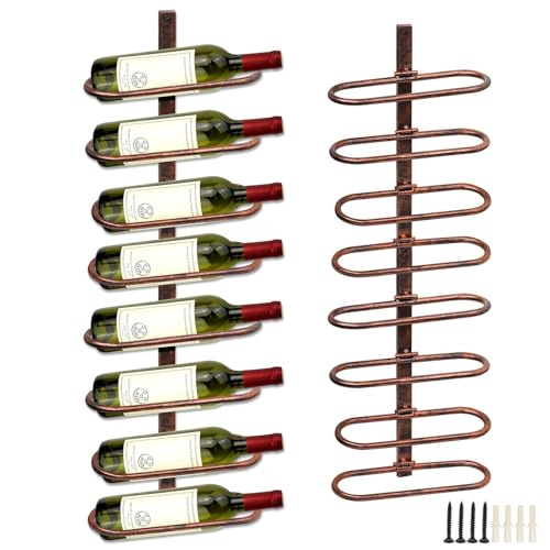 Image of Wine Rack Wall Mounted for 8 Wine Bottles, Metal Wall Hanging Wine Holder Storage, Wine Organizer Shelf for Kitchen Dining Room Bar (Brown)