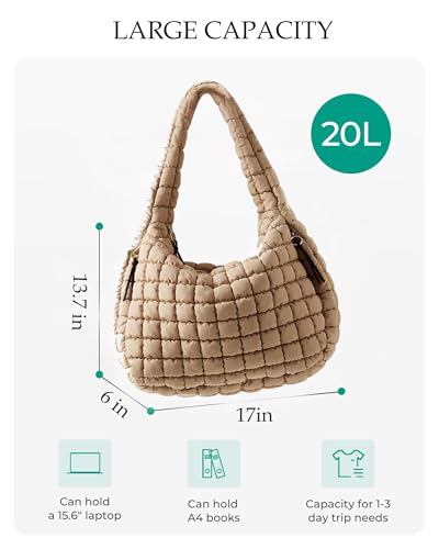 Image of Puffer Tote Bag, Quilted Tote Bag Crossbody Bags for Travel, Gym, Work