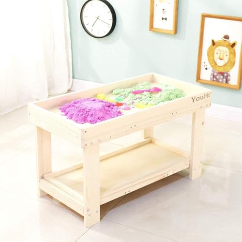 Image of YouHi Kids Activity Table with Board and Storage for Bricks Activity Play Table (Wood Color)