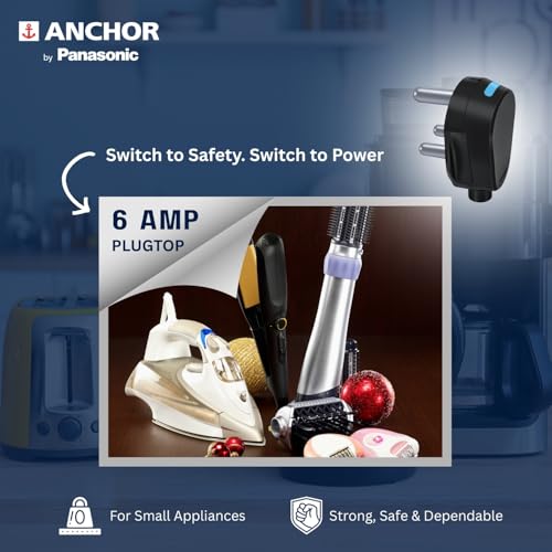 Image of Anchor by Panasonic Plug Top 6A, 3 Pin, ISI Certified with LED Indicator, Ideal for Daily Use Appliances - Black (Pack of 4)