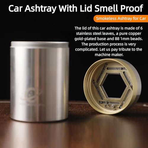 Image of Mechanical Gear Car Ashtray With Lid Unisex Portable Car Travel Deodorant Windproof Removable Smokeless Self-Extinguishing Cigarette Ashtray Cup Holder (Bright color)