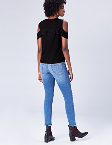 Find. Cold Shoulder Frill, T-Shirt Donna, Nero