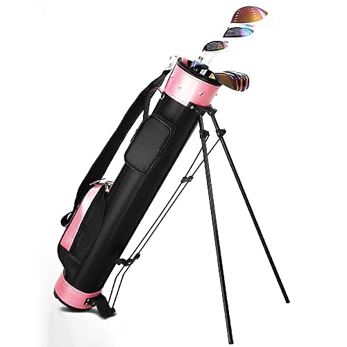 6 Inch Stand Pencil Bag, Pitch and Putt Carry Bag, Golf Club Sunday Bag with 2 Carry Pockets, Adjustable Sling Strap, for up to 9 Clubs (Size : Pink)