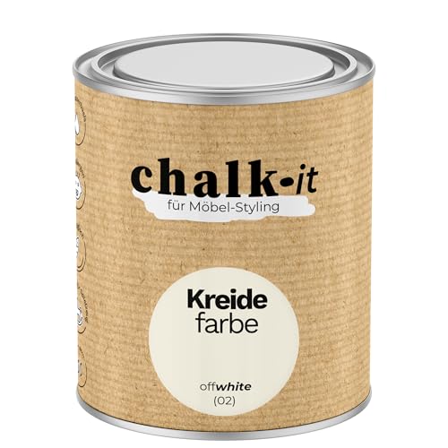 chalk-it Kreidefarbe 750ml (02) OffWhite Shaby Chic Möbel Farbe Holzlack Natur Vintage Look Möbellack Erfüllt EN71-3 Sicher Kindermöbel Spielzeuge