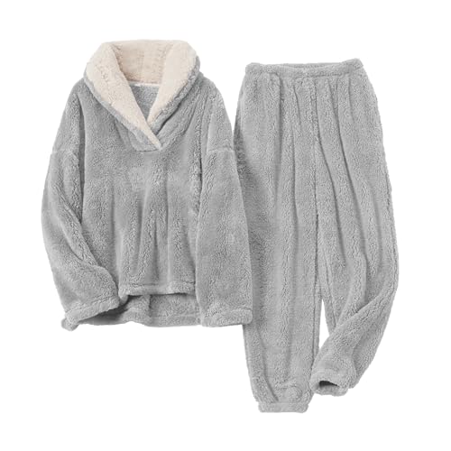 Womens Fluffy Pajamas Set Fleece Pullover Pants Oversized Plush Sleepwear Cozy Fuzzy Loungewear Loose Warm Pjs Sets