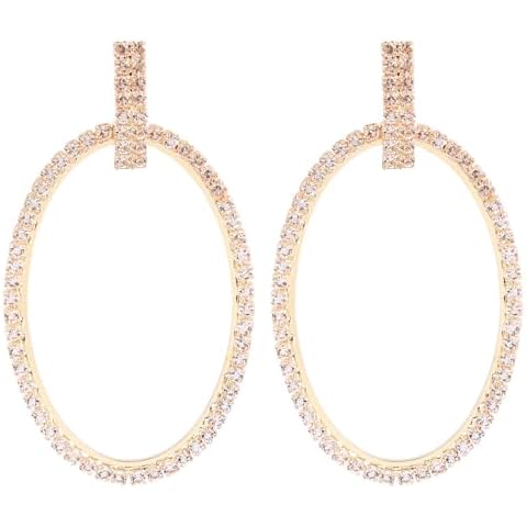 BaubleStar Rhinestone Oval Dangle Earrings Cubic Zirconia Statement Geometric Drop with Bar Studs for Women Wedding Jewelry Gold Cover