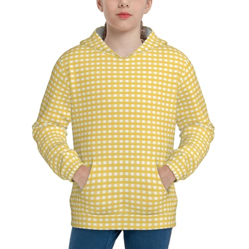 Yellow Gingham Kids Pullover Hoodies Boys Sweatshirts Girls Athletic Clothes with Pocket