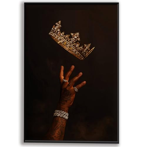 SKTBJWNYK Black King Crown Art Poster Hip Hop Inspired Artwork, Afro American Canvas Prints Gold...