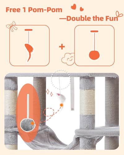 Image of Taoqimiao Cat Tree, 66.2 in Tall Cat Tower with 2 Plush Cat Condos