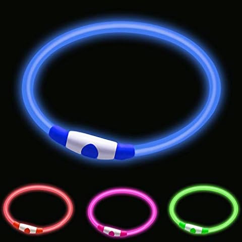 LED Dog Collar,Glow Light Collar for Dogs,Ultra Bright USB Rechargeable Cut to Fit Any Size - Rechargeable Battery - Increased Visibility & Safety For Your Pets(Blue) Cover