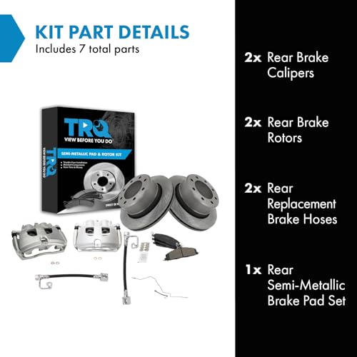 Image of TRQ Rear Brake Pad, Caliper, Hose, & Rotor Kit Semi-Metallic Compatible with 2009-2010 Dodge Ram 2500, 3500 2011-2013 Ram 2500 2011-2012 3500