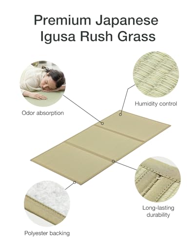Image of FULI Japanese Tatami Mattress, Foldable Igusa Rush Grass, Natural, Full XL