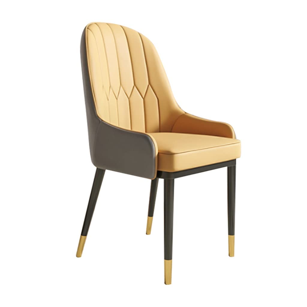 SJIALEN 1 Pcs Dining Chairs, Comfortable Soft Leather Home Living Room Armrest Chairs Hotel Office Computer Chair Kitchen Chair (Color : Camel+Gray)