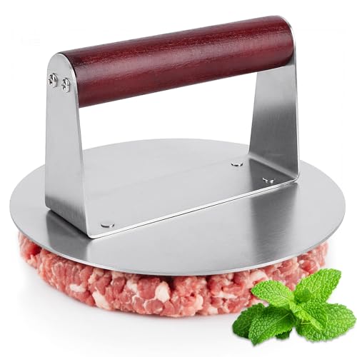Rhyhome Smashburger Presse mit Holzgriff 6,3 Zoll Burgerpresse Smash Burger Smashed Burger Presse für Fleisch, Patty, Steak, Speck, BBQ