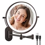 5000mAh Rechargeable Wall Mounted Lighted Makeup Vanity Mirror Double Sided 1X 30X Magnifying Bathroom Mirror, 3 Color Lighting, Touch Dimming, Extended Arm 360 Rotation Light up Mirror Antique Bronze