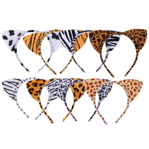 DECHOUS 8 Diademas Orejas de Animales de Tela Suave Estampado de Leopardo y Otros Animales Mujeres Accesorio para Halloween y Fiestas de Disfraces