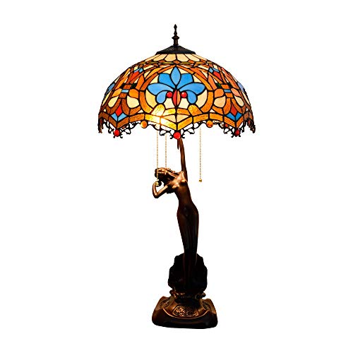 Kiphepi Lampe de table en verre taché de style tif 40CM Tiffany verre Lampe de table rétro baroque Salon Salle à manger Chambre Chambre Lampe de table Hand Made Cover