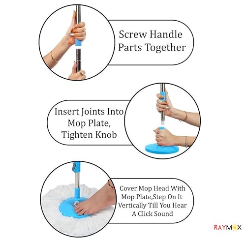 Image of RAYMOX Classic Spin Mop Spares Set Handle with Microfibers Refill Standing Magic Pocha with Easy Grip Handle Mop Stick Rod ( All in One Mop Stick Use )