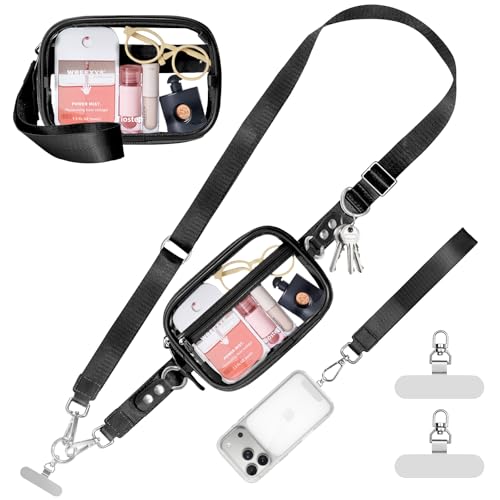 Tiostep Clip and Go Strap for Phone with Wallet Crossbody Phone Lanyard and Detachable 4.5 x 6.5 Small Clear Bag for Stadium Events and Concert