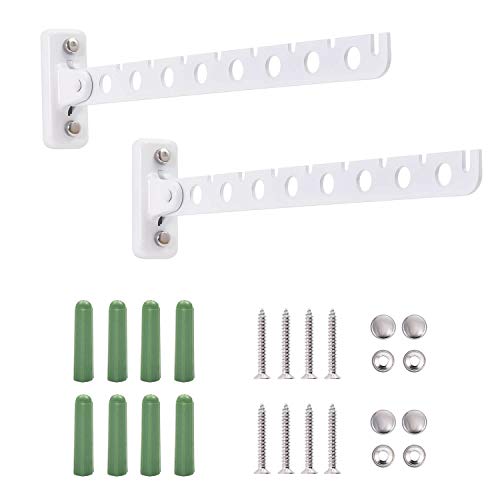 Alighting Wall Mount Clothes Hanger Laundry Hanger Dryer Rack White Stainless Steel Retractable Clothes Rack Wall Hangers for Clothes Closet Wall Mounted Clothes Hanger 2 Pack