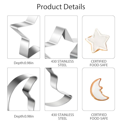 Mozeat Lens 578486_1_TQWQFUHG Star And Moon Cookie Cutter, 2 Pcs Stainless Steel Biscuit Cutters For Baking Small Night Sky Theme Cutters Molds Set Eid Mubarak/Islamic Pastry Cake Fondant Decor thumb #2