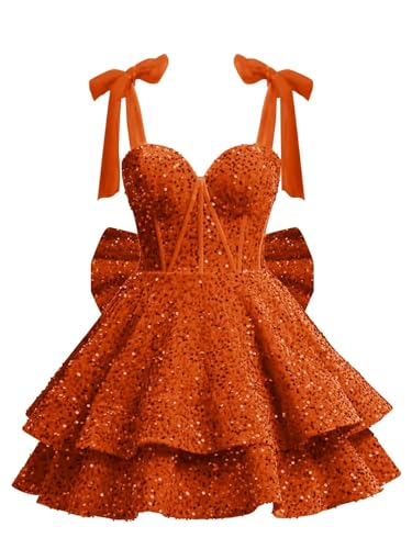 Sparkly Sequin Homecoming Dresses with Bow 2025 A Line Short Corset Formal Cocktail Gown