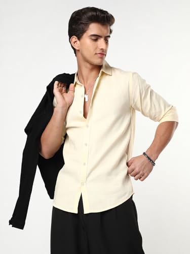 Image of Urbano Fashion Men's Linen Blend Full Sleeve Relaxed Fit Casual Solid Shirt