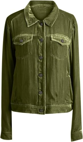 Womens Fall Velvet Cargo Jackets Casual Long Sleeve Button Down Cropped Jacket with Pockets Old Money Clothes 20253