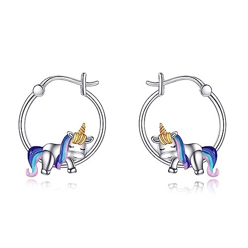 YAFEINI Unicorn Hoop Earrings 925 Sterling Silver Animal Unicorn Earrings Jewelry Gifts