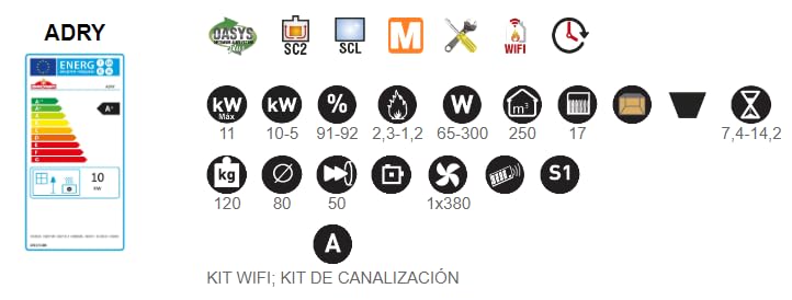 BRONPI ESTUFA DE PELLET ADRY MARFIL VERMICULITA Y HIERRO FUNDIDO BLANCO 11000 W 100 SQ METERS