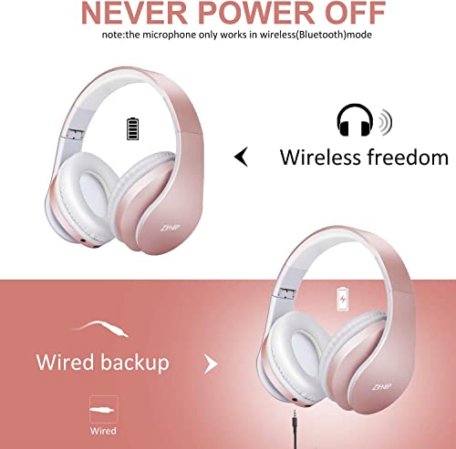 zihnic casque bluetooth casque audio stéréo sans fil pliable léger mini sd/tf micro intégré fm pour phones pads samsung pc (or rose)