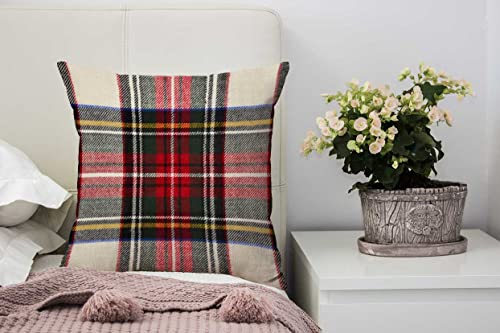Plaid Pillow Cover 16X16 Inch, Scottish Tartan Red And White Wool Plaid Pattern Symmetric Square Print Double Sided Decorative Pillows Cass Throw Pillows Covers #TOP2