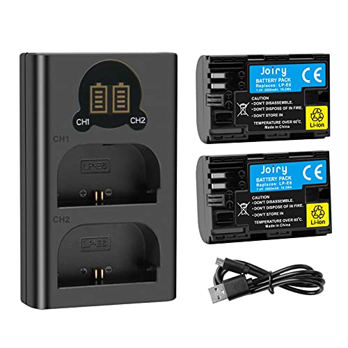 Joiry Battery and Charger Kit for CANON LP-E6 LP-E6N Compatible with Canon 5D Mark II III and IV,70D, 5Ds, 6D, 5Ds R, 80D, 7D, 60D, 5Ds R DSLR Cameras BG-E14, BG-E13, BG-E11, BG-E9, BG-E7, BG-E6 Grips