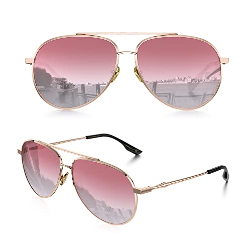 Image of LUENX Aviator Sunglasses for Women Polarized Mirror with Case - UV 400 Protection 60MM, Gradient Red /Non Mirror,
