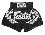 Fairtex Muay Thai - Pantalones Cortos de Boxeo (Estilo Tradicional) (Negro/Plateada, M)