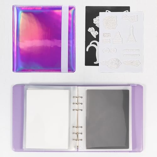 Image of UNIMEIX 12 Pcs Magnetic Sheets for Die Storage with 1 Binder Cover, Stamp and Die Storage Pockets Die Cut Storage for Card Making Supplies(0.8 mm Thickness, Purple)