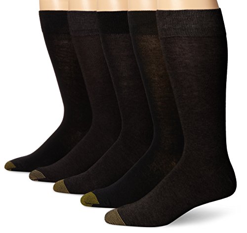 Gold Toe Men's Flat Knit Crew 5 Pack, Black, Sock Size: 10-13/Shoe Size:6-12