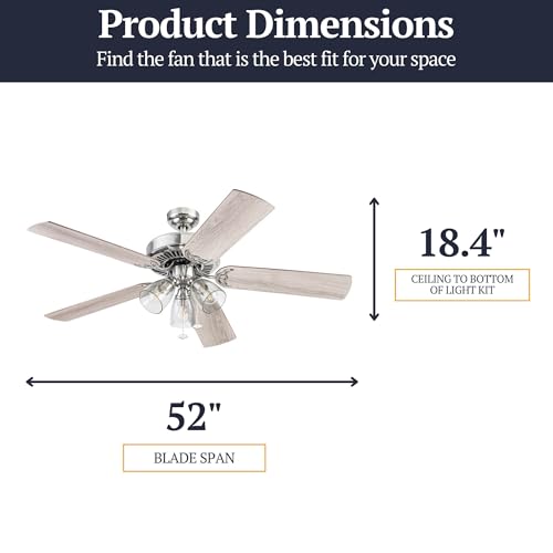 Image of Prominence Home Saybrook Modern Farmhouse 52 Inch Ceiling Fan with Light, LED Ceiling Fan, Tri-Mount Indoor Fan with 5 Blades, Gray Oak and Brown Walnut Blade Finish Options, Matte Nickel (51592-01)