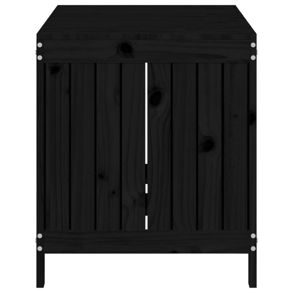 Gartentruhe aus Massivholz Kiefer 121x55x64 cm mit Gasdruckfeder Deckel und Belüftungslatten, Stauraum Box für Aufbewahrung, Outdoor Aufbewahrungsbox Schwarz