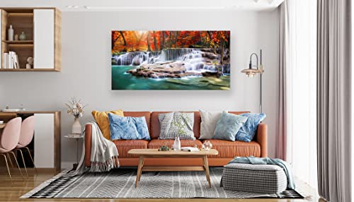 Aibonnly Wall Art Canvas Painting Red Forest Waterfalls 1 Piece Modern Landscape Tree Picture Poster Print Framed And Stretched Ready To Hang For Living Room Bedroom Kitchen Office Home Decor #TOP2