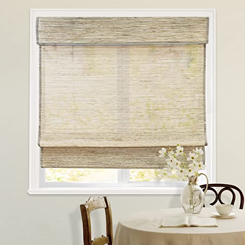 Blackout Cordless Blinds Bamboo Roman Shades, Custom Window Shades With Borders, Natural 100% Bamboo And Linen Blinds For Windows, Pattern 454 #TOP1